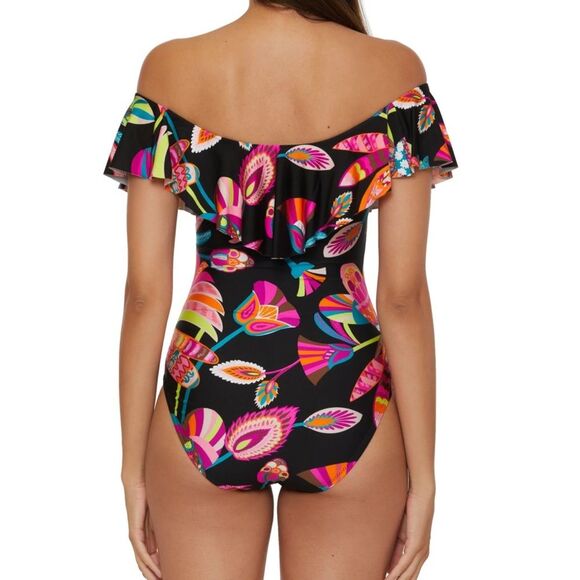TRINA TURK Off The Shoulder Ruffle One Piece Swimsuit Size Small - Picture 2 of 9
